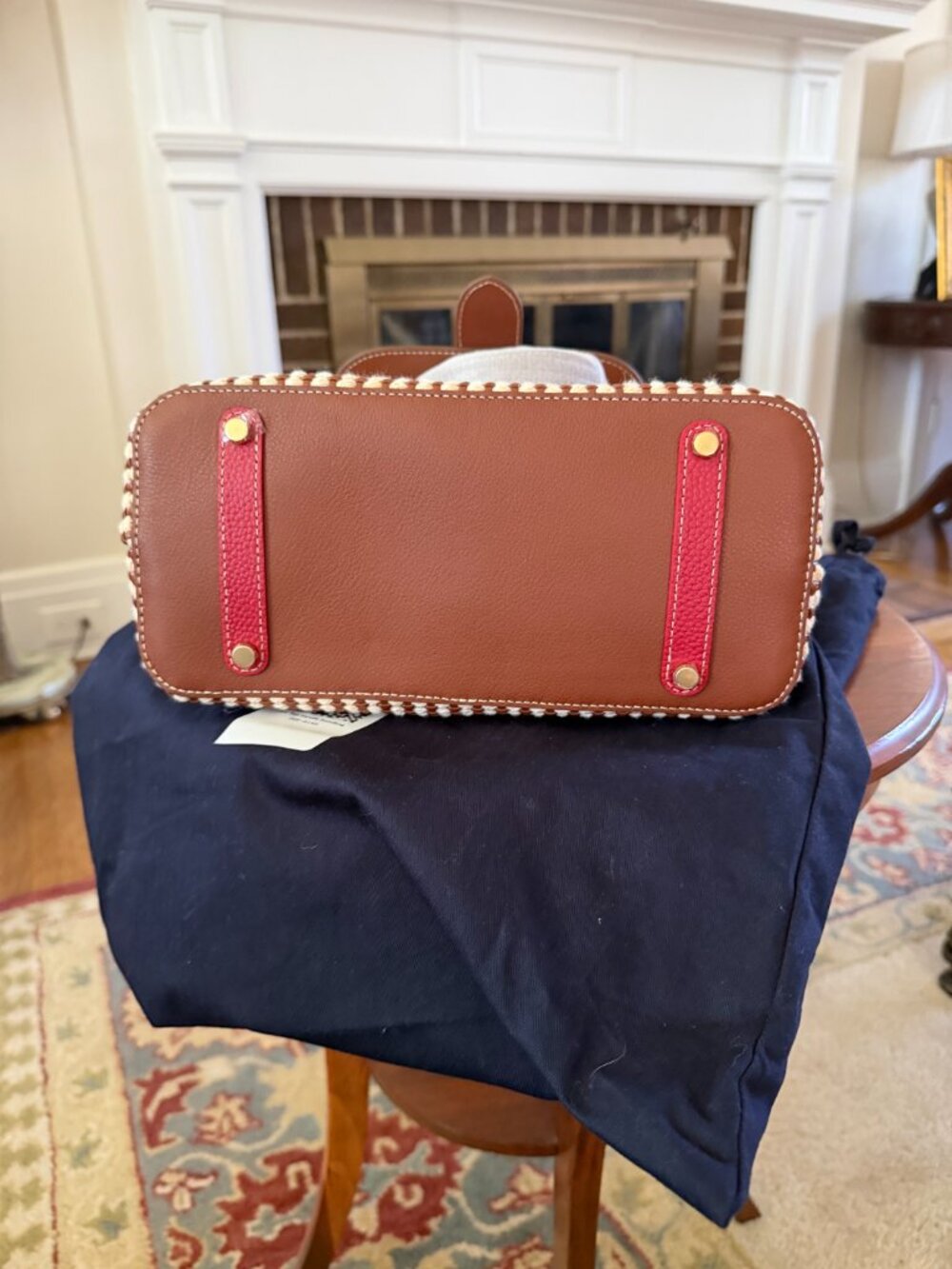 J. McLaughlin Brown leather & Cream woven Bag - New - Picture 5 of 9